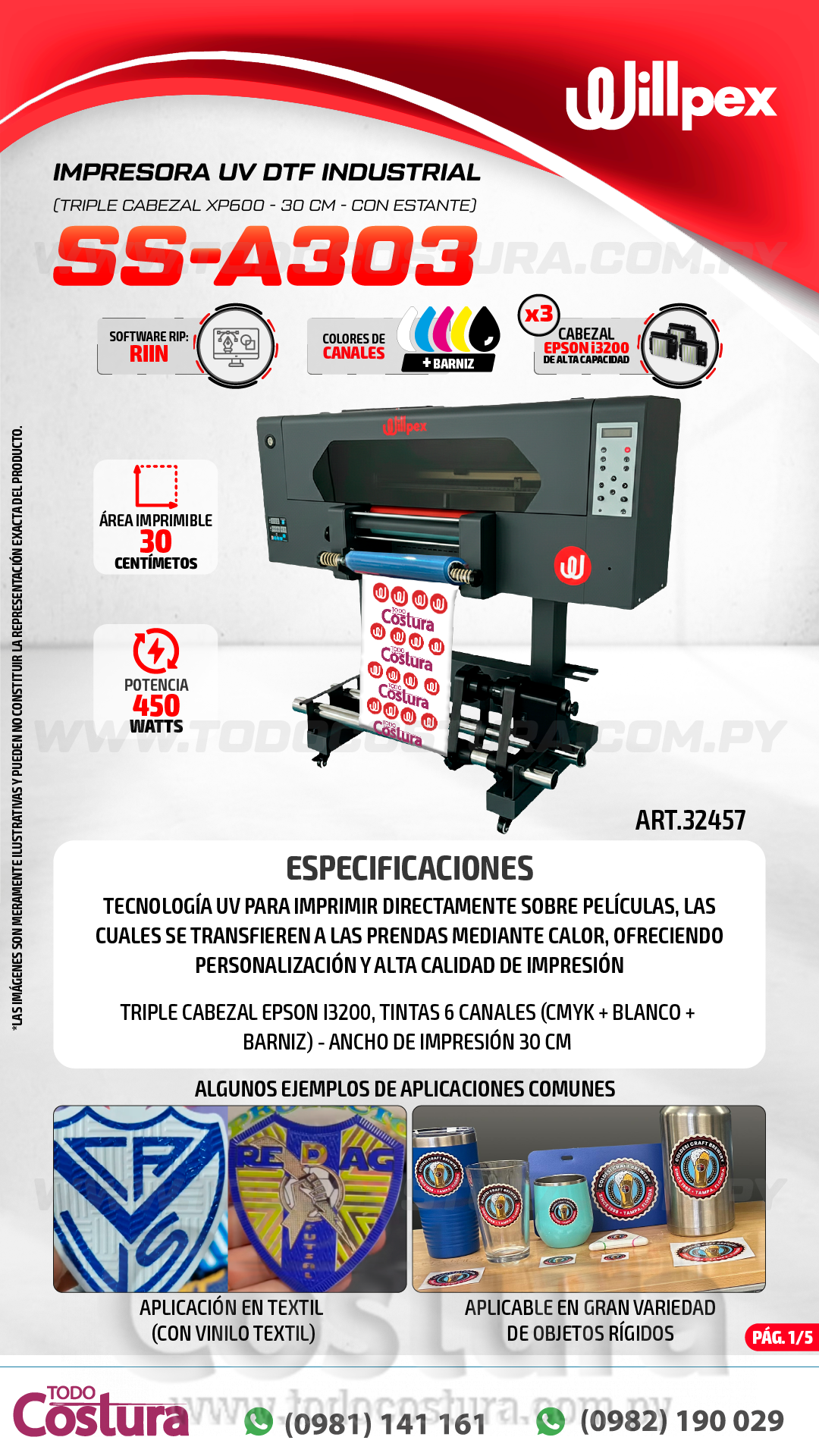 IMPRESORA UV DTF INDUSTRIAL (TRIPLE CABEZAL XP600 - 30 CM) WILLPEX SS-A303 (CON ESTANTE)